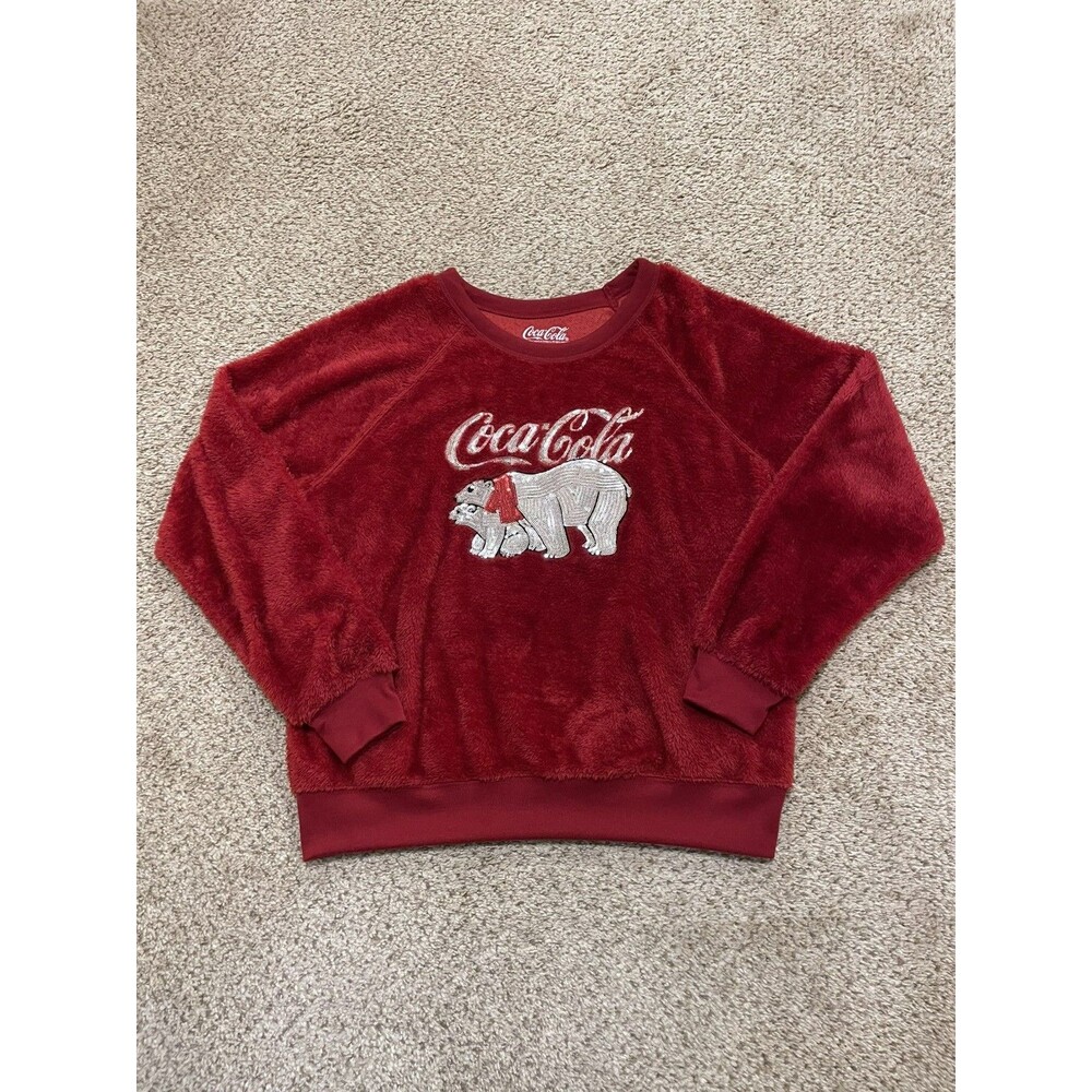 Coca Cola Polar Bear Sweater Pullover Womens Large Red White Logo EUC